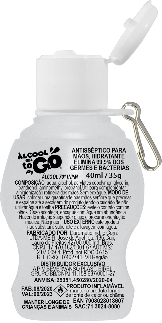 Imagem de Chaveiro Álcool Gel 70 ToGo 40ml