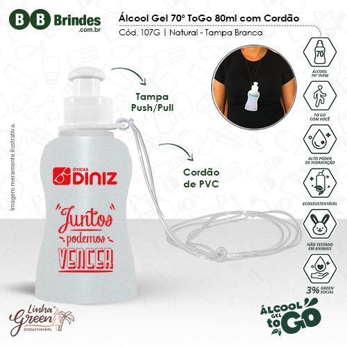 Imagem de Álcool Gel 70 ToGo 80ml com Cordão